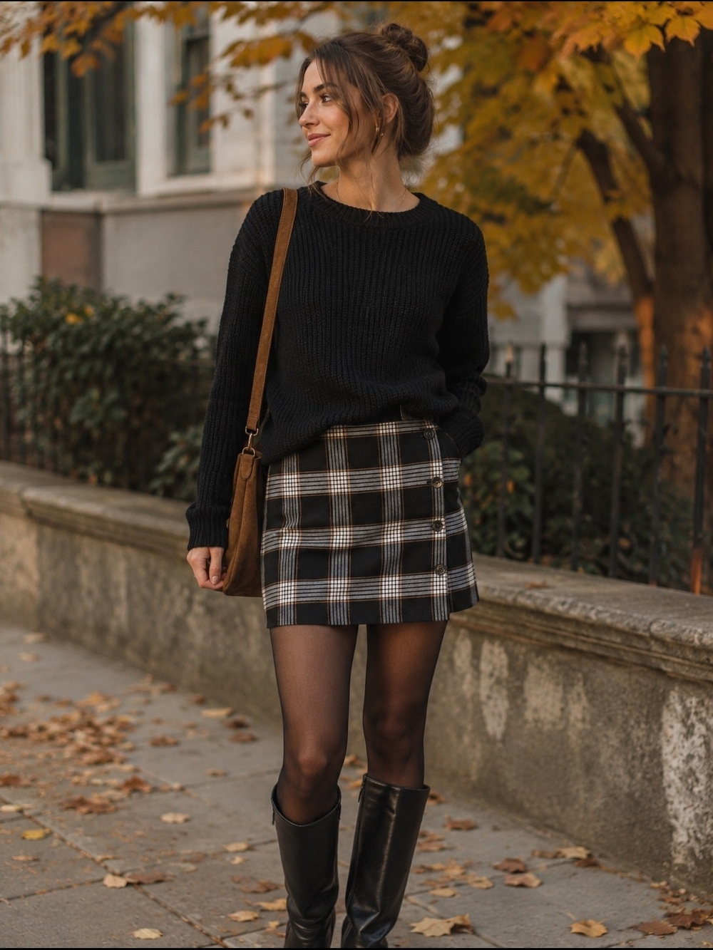 Aritzia Sunday Best Black and Cream Plaid Button-Front Mini Skirt